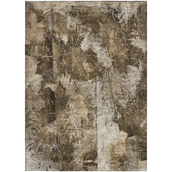 Taupe Floral Washable Non Skid Indoor Outdoor Area Rug Photo 3