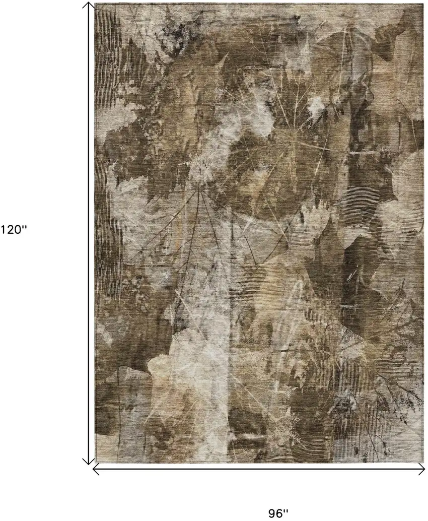 Taupe Floral Washable Non Skid Indoor Outdoor Area Rug Photo 3