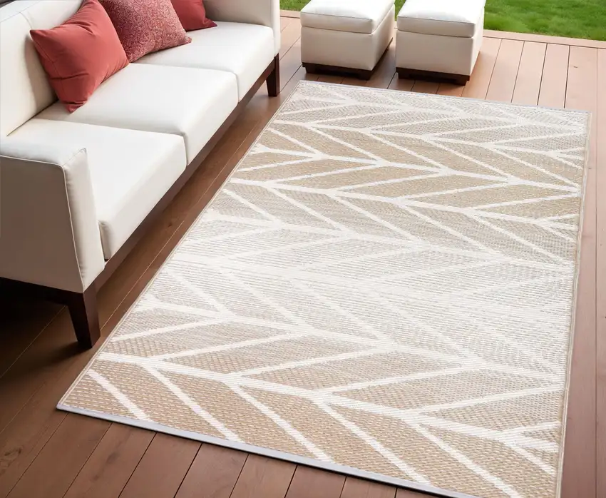 Taupe Geometric Indoor Outdoor Area Rug Photo 1