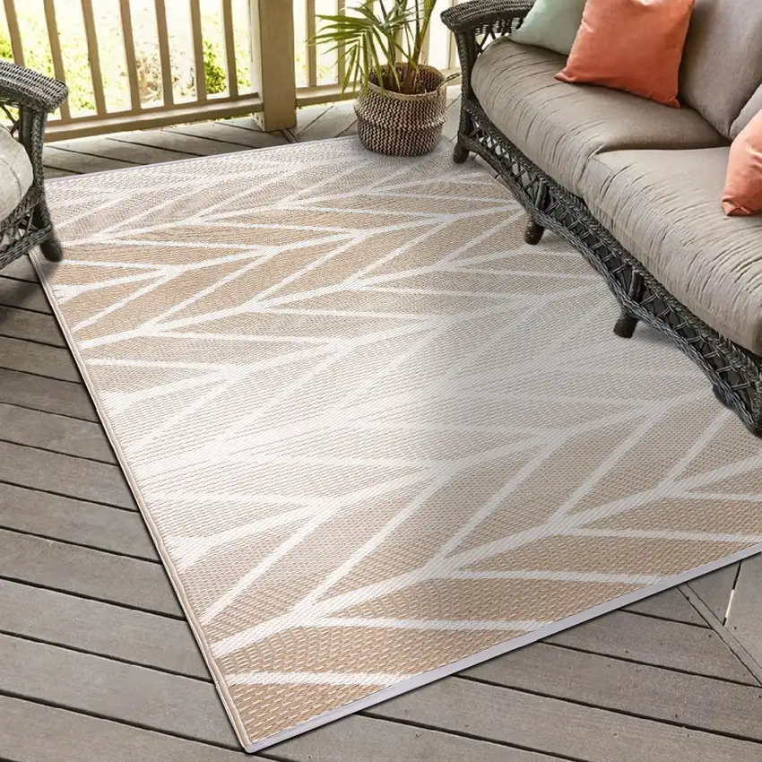 Taupe Geometric Indoor Outdoor Area Rug Photo 6