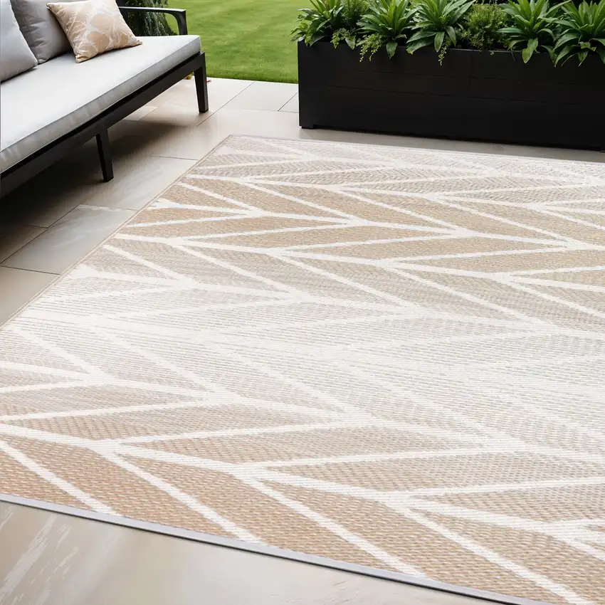Taupe Geometric Indoor Outdoor Area Rug Photo 1