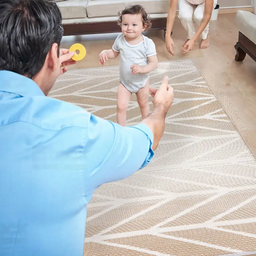 Taupe Geometric Indoor Outdoor Area Rug Photo 6