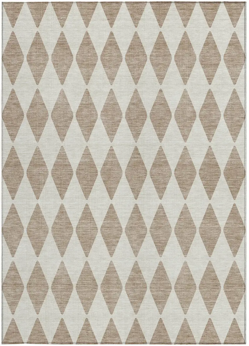 Taupe Geometric Washable Indoor Outdoor Area Rug Photo 5