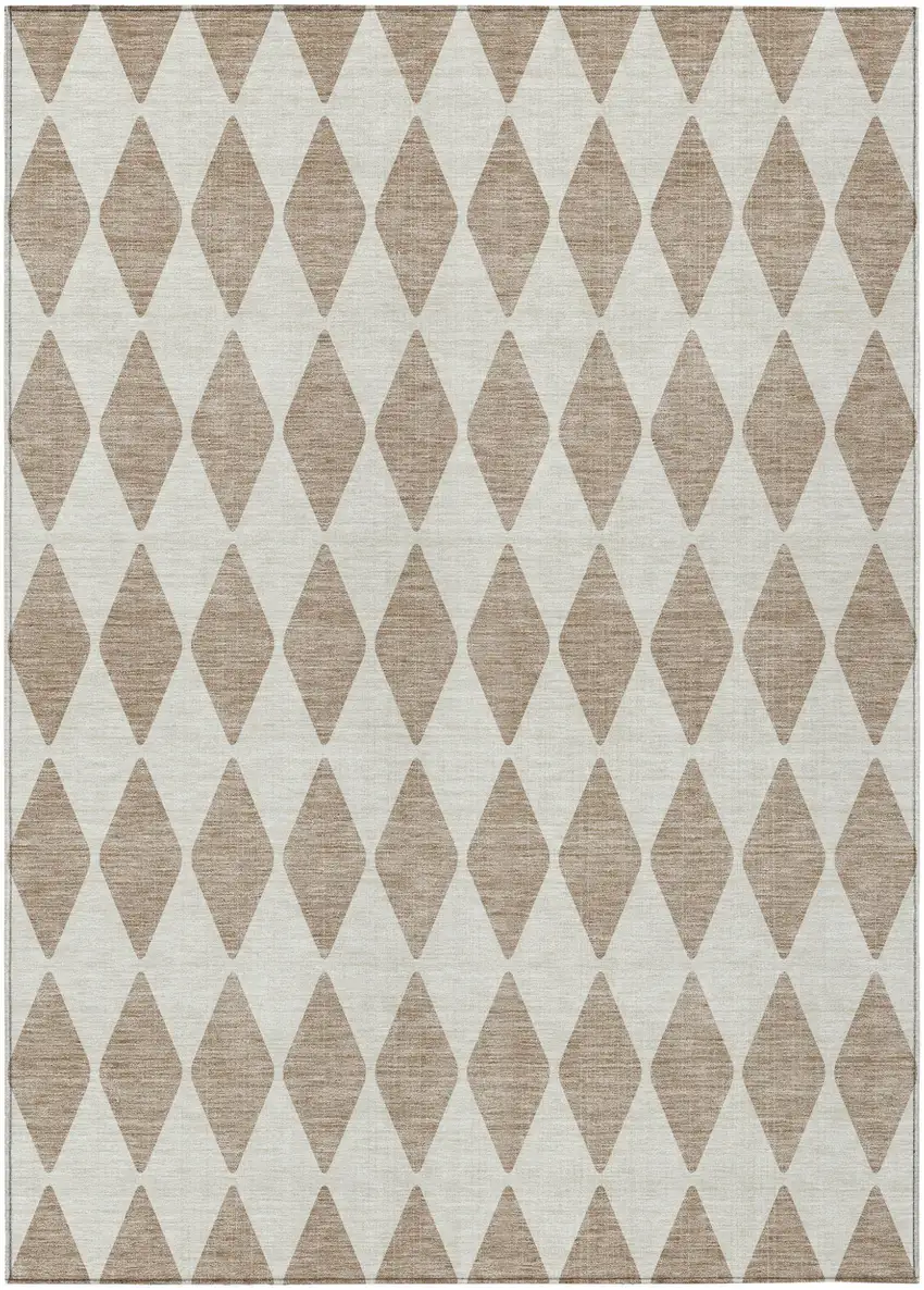 Taupe Geometric Washable Indoor Outdoor Area Rug Photo 2