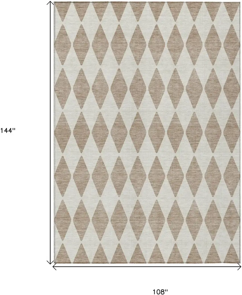 Taupe Geometric Washable Indoor Outdoor Area Rug Photo 3