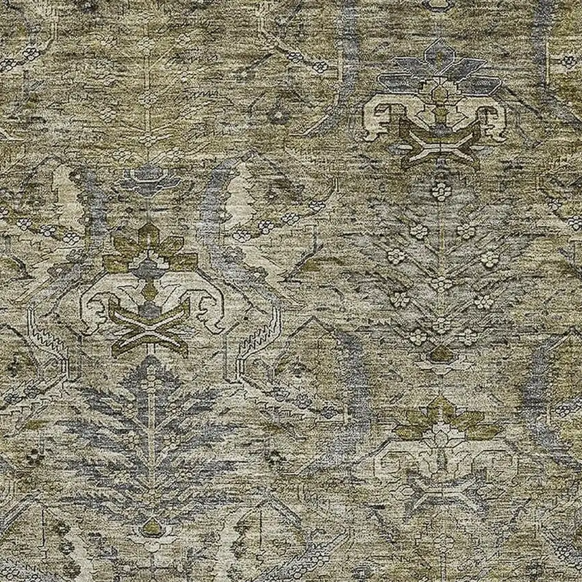 Taupe Gold And Beige Damask Washable Area Rug With UV Protection Photo 2