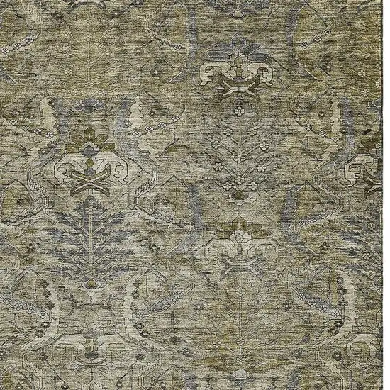 Taupe Gold And Beige Damask Washable Area Rug With UV Protection Photo 3