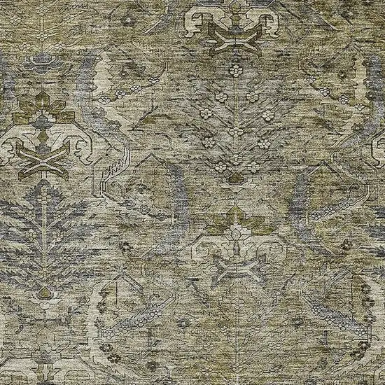 Taupe Gold And Beige Damask Washable Area Rug With UV Protection Photo 2