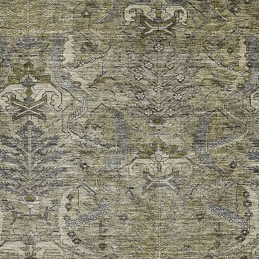 Taupe Gold And Beige Damask Washable Area Rug With UV Protection Photo 2