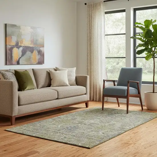 Taupe Gold And Beige Damask Washable Area Rug With UV Protection Photo 2