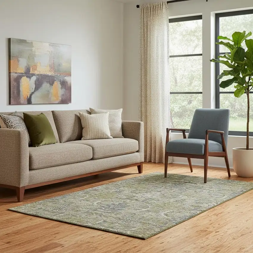 Taupe Gold And Beige Damask Washable Area Rug With UV Protection Photo 2