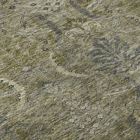 Taupe Gold And Beige Damask Washable Area Rug With UV Protection Photo 9