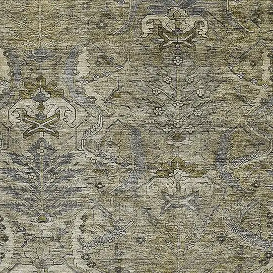 Taupe Gold And Beige Damask Washable Area Rug With UV Protection Photo 2