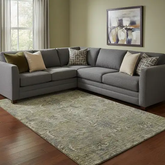 Taupe Gold And Beige Damask Washable Area Rug With UV Protection Photo 2