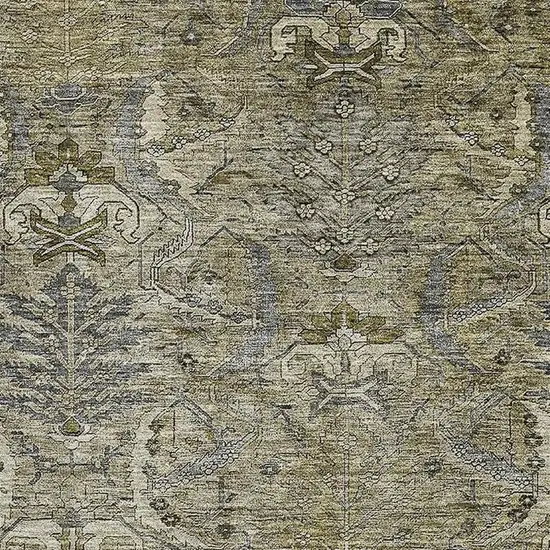 Taupe Gold And Beige Damask Washable Area Rug With UV Protection Photo 2