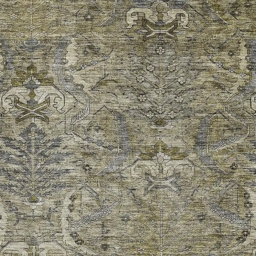 Taupe Gold And Beige Damask Washable Area Rug With UV Protection Photo 2
