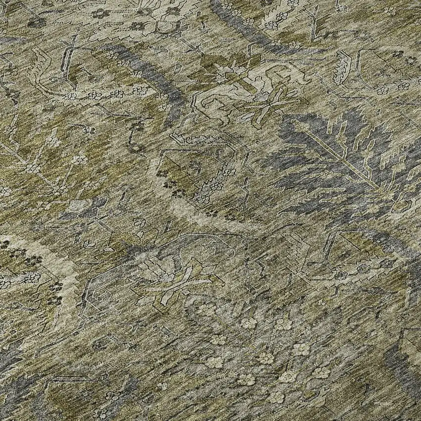 Taupe Gold And Beige Damask Washable Area Rug With UV Protection Photo 9