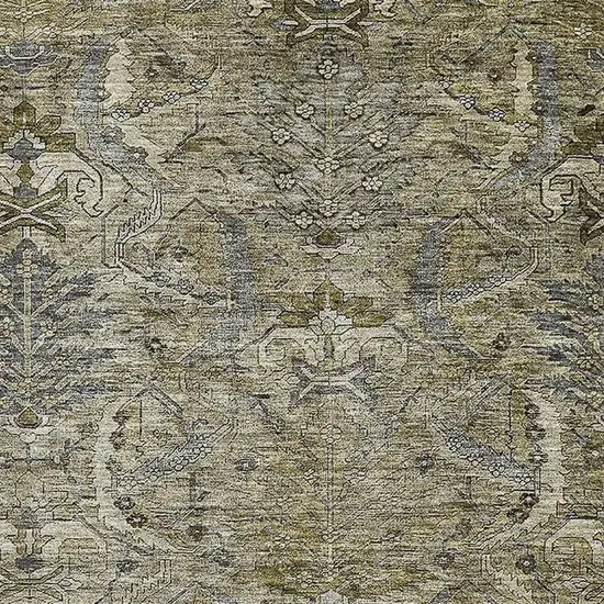 Taupe Gold And Beige Damask Washable Area Rug With UV Protection Photo 2