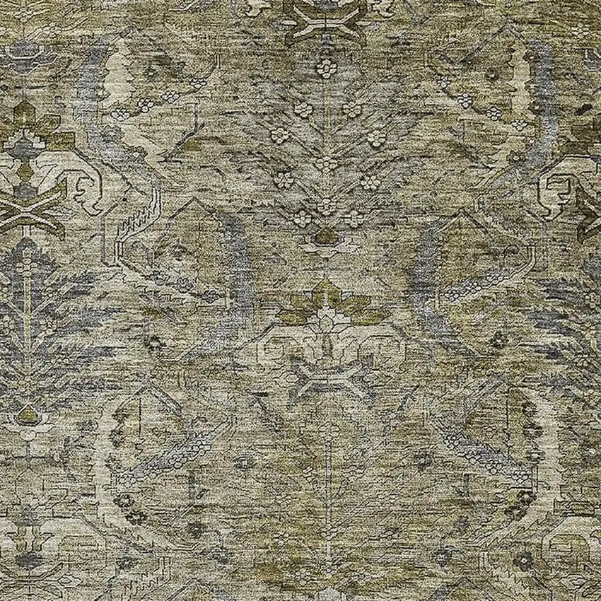 Taupe Gold And Beige Damask Washable Area Rug With UV Protection Photo 2