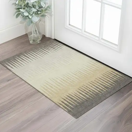 Taupe Gold And Beige Striped Washable Area Rug With UV Protection Photo 1