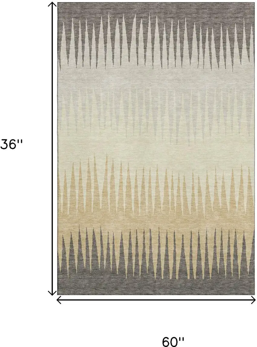 Taupe Gold And Beige Striped Washable Area Rug With UV Protection Photo 3