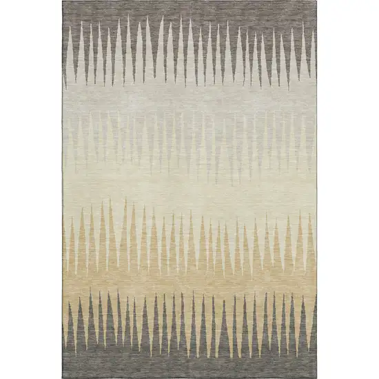 Taupe Gold And Beige Striped Washable Area Rug With UV Protection Photo 6