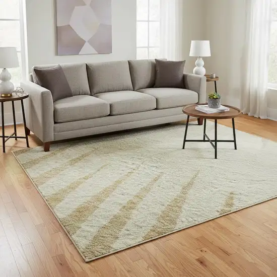 Taupe Gold And Beige Striped Washable Area Rug With UV Protection Photo 2