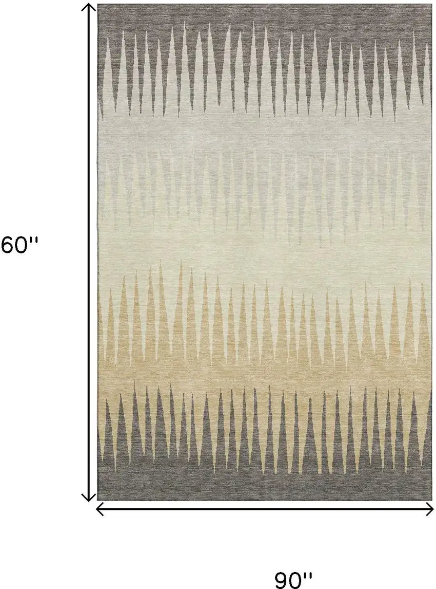 Taupe Gold And Beige Striped Washable Area Rug With UV Protection Photo 7