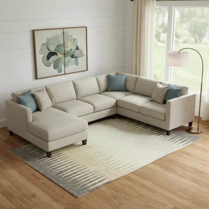 Taupe Gold And Beige Striped Washable Area Rug With UV Protection Photo 1