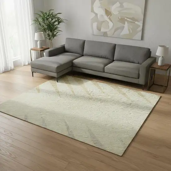 Taupe Gold And Beige Striped Washable Area Rug With UV Protection Photo 2