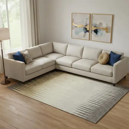 Taupe Gold And Beige Striped Washable Area Rug With UV Protection Photo 1