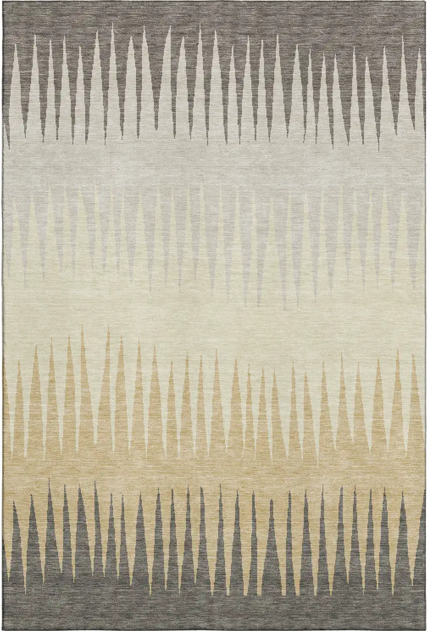 Taupe Gold And Beige Striped Washable Area Rug With UV Protection Photo 5