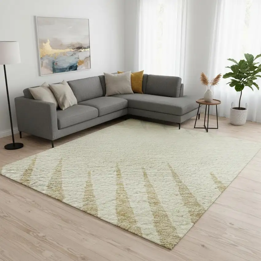 Taupe Gold And Beige Striped Washable Area Rug With UV Protection Photo 2