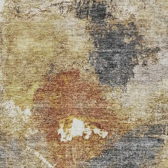 Taupe Gold And Blue Abstract Washable Area Rug With UV Protection Photo 3