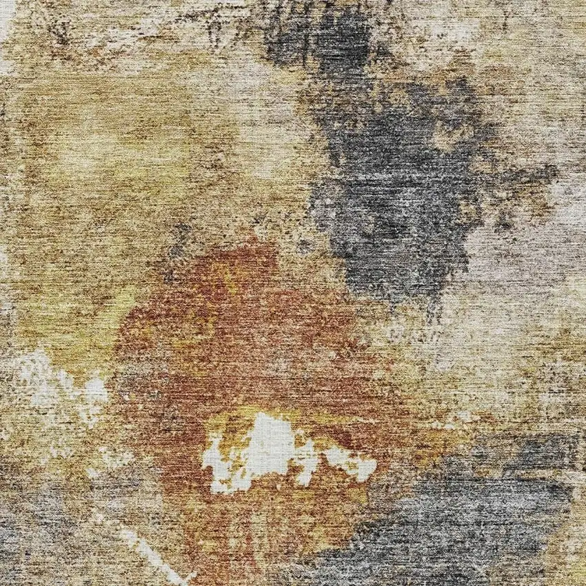 Taupe Gold And Blue Abstract Washable Area Rug With UV Protection Photo 3
