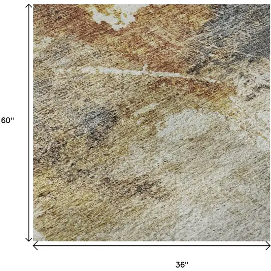 Taupe Gold And Blue Abstract Washable Area Rug With UV Protection Photo 9