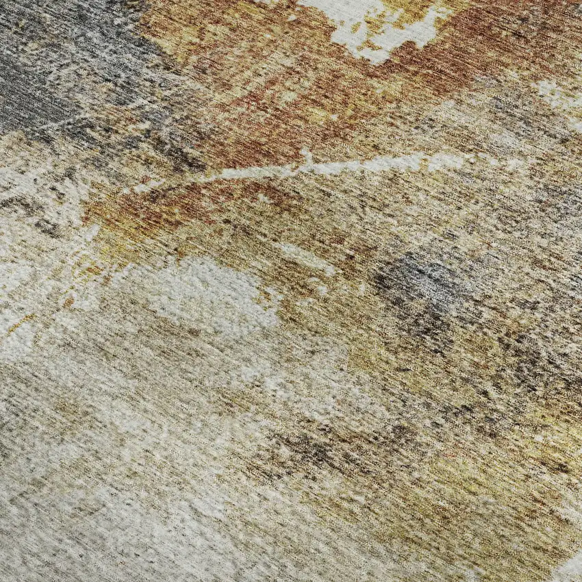 Taupe Gold And Blue Abstract Washable Area Rug With UV Protection Photo 2