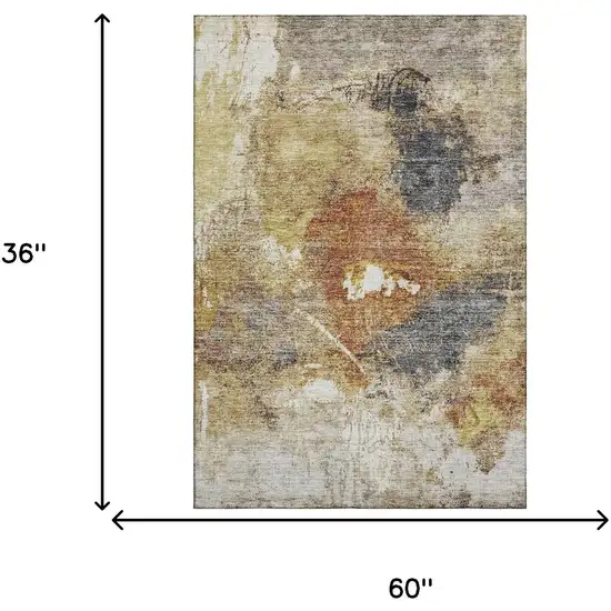 Taupe Gold And Blue Abstract Washable Area Rug With UV Protection Photo 9
