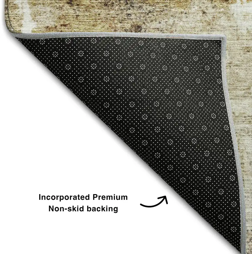 Taupe Gold And Blue Abstract Washable Area Rug With UV Protection Photo 5