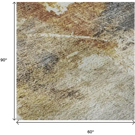 Taupe Gold And Blue Abstract Washable Area Rug With UV Protection Photo 8