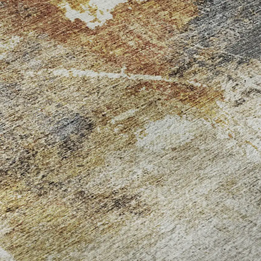 Taupe Gold And Blue Abstract Washable Area Rug With UV Protection Photo 1