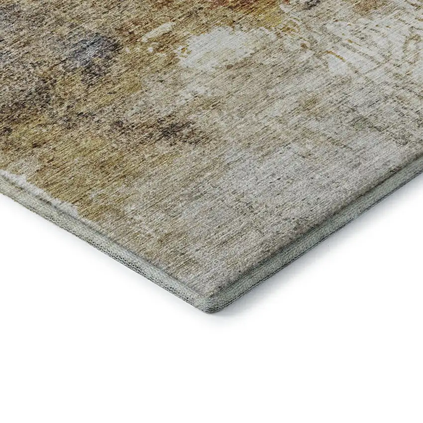 Taupe Gold And Blue Abstract Washable Area Rug With UV Protection Photo 7