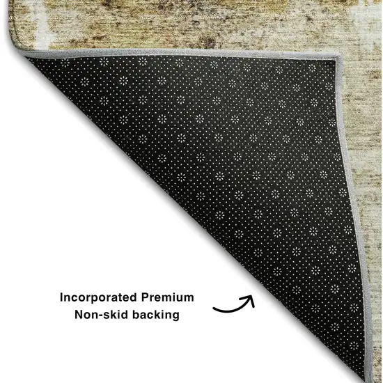 Taupe Gold And Blue Abstract Washable Area Rug With UV Protection Photo 6