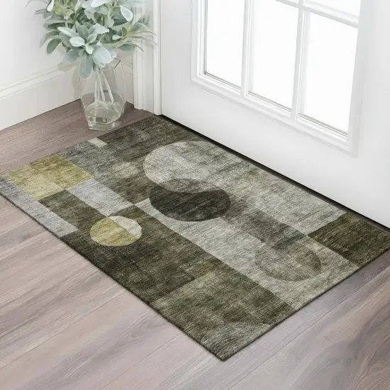 Taupe Gold And Brown Geometric Washable Area Rug With UV Protection Photo 2