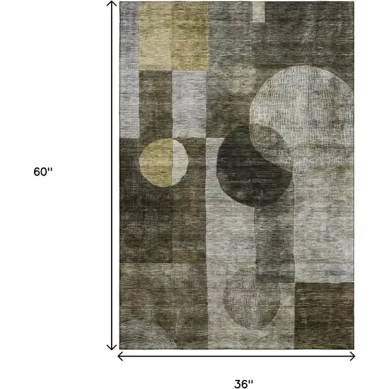 Taupe Gold And Brown Geometric Washable Area Rug With UV Protection Photo 9