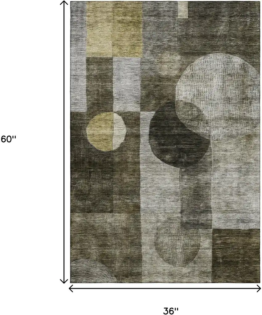Taupe Gold And Brown Geometric Washable Area Rug With UV Protection Photo 9