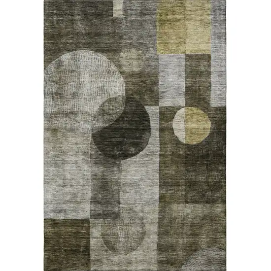 Taupe Gold And Brown Geometric Washable Area Rug With UV Protection Photo 3
