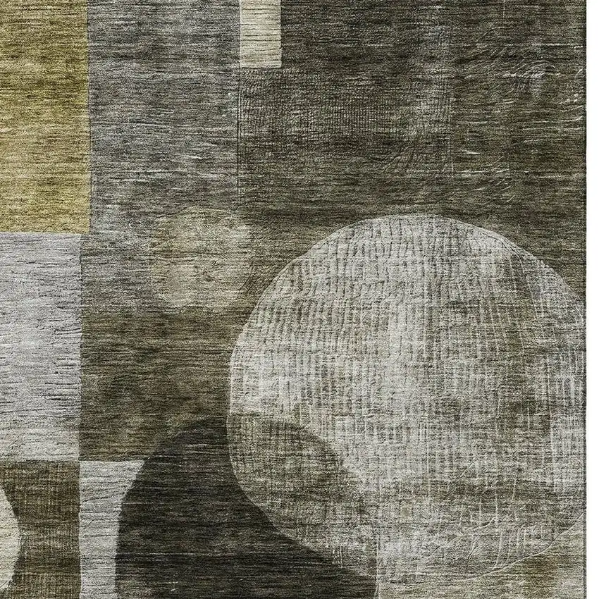 Taupe Gold And Brown Geometric Washable Area Rug With UV Protection Photo 2