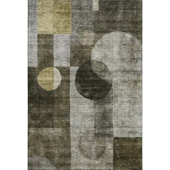 Taupe Gold And Brown Geometric Washable Area Rug With UV Protection Photo 1
