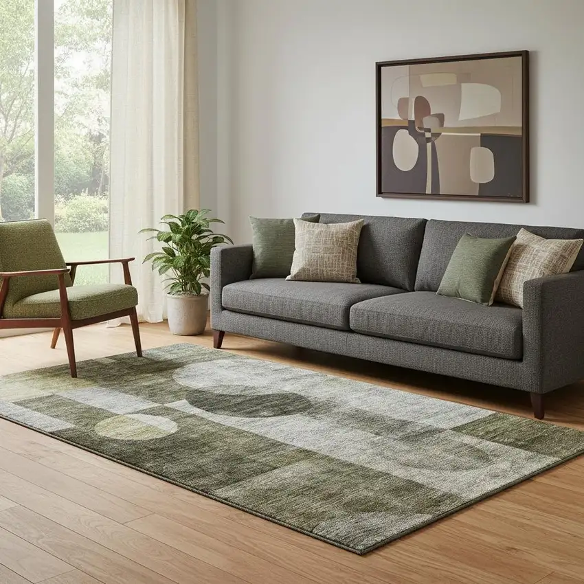 Taupe Gold And Brown Geometric Washable Area Rug With UV Protection Photo 2